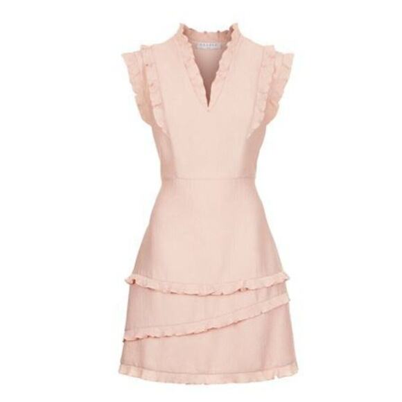Sandro Women's Girly Ruffle-Trimmed Mini Dress Rose Pink Size 3 Pre-owned - Picture 1 of 16